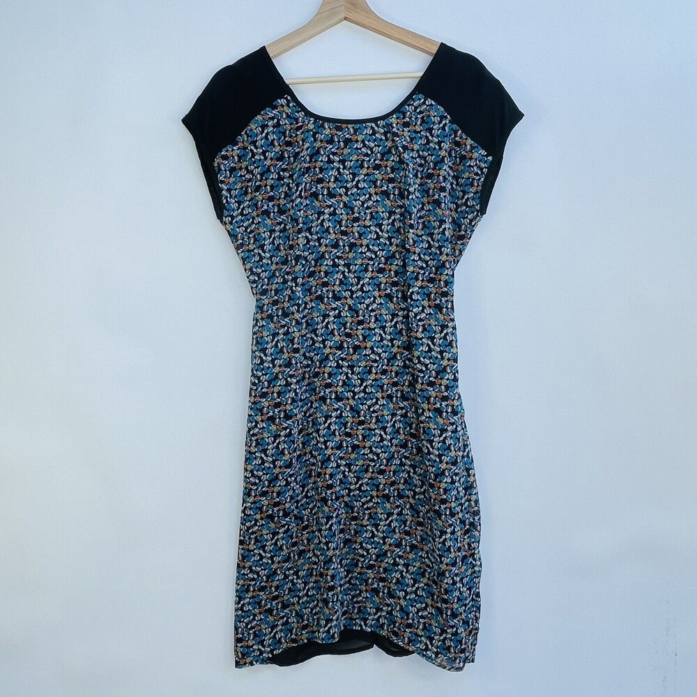 Anni Kuan‎ Shift Dress Womens P XS Blue Orange Confetti Indie Mod Art to Wear